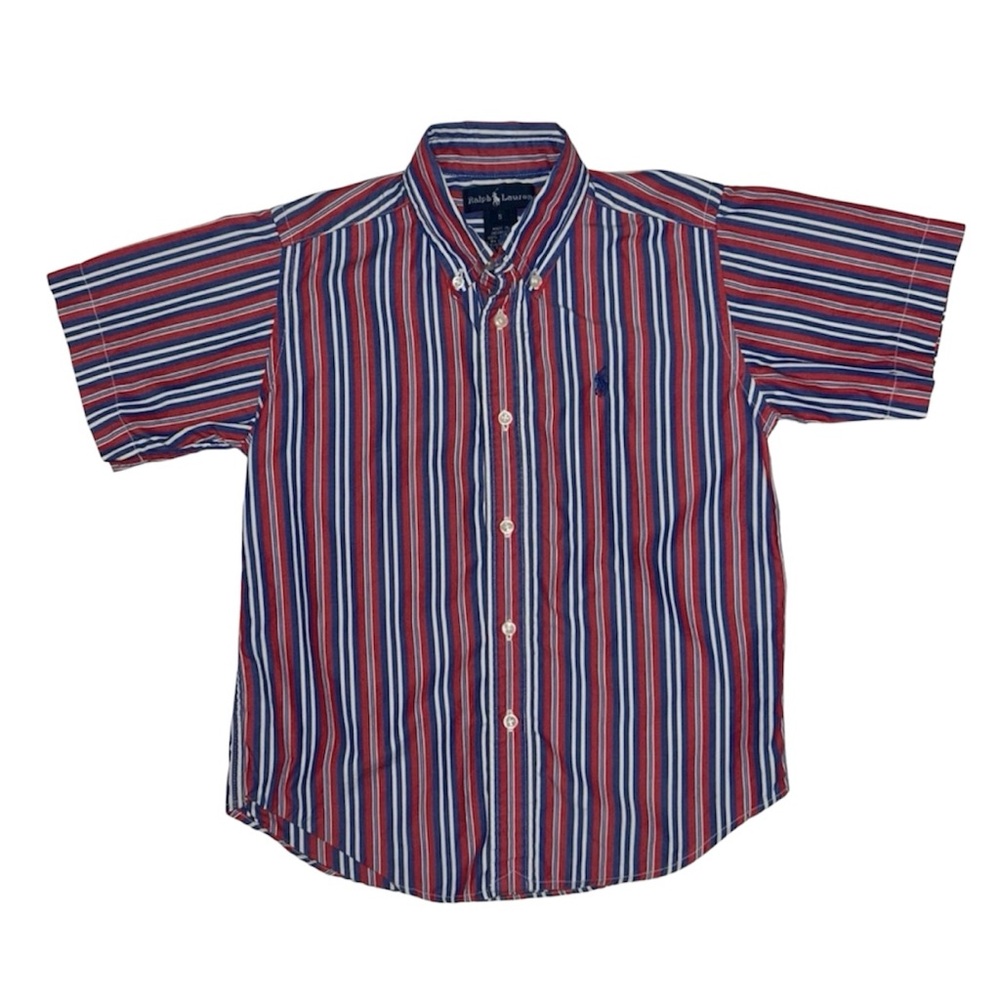 RALPH LAUREN Polo Short Sleeve Oxford Shirt Preppy Striped July 4th Boys Sz 5
